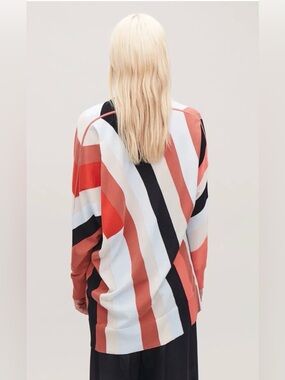 COS Long-Sleeve Vertical Stripe cotton Knit Top, LARGE, White, Coral, Black, Tan